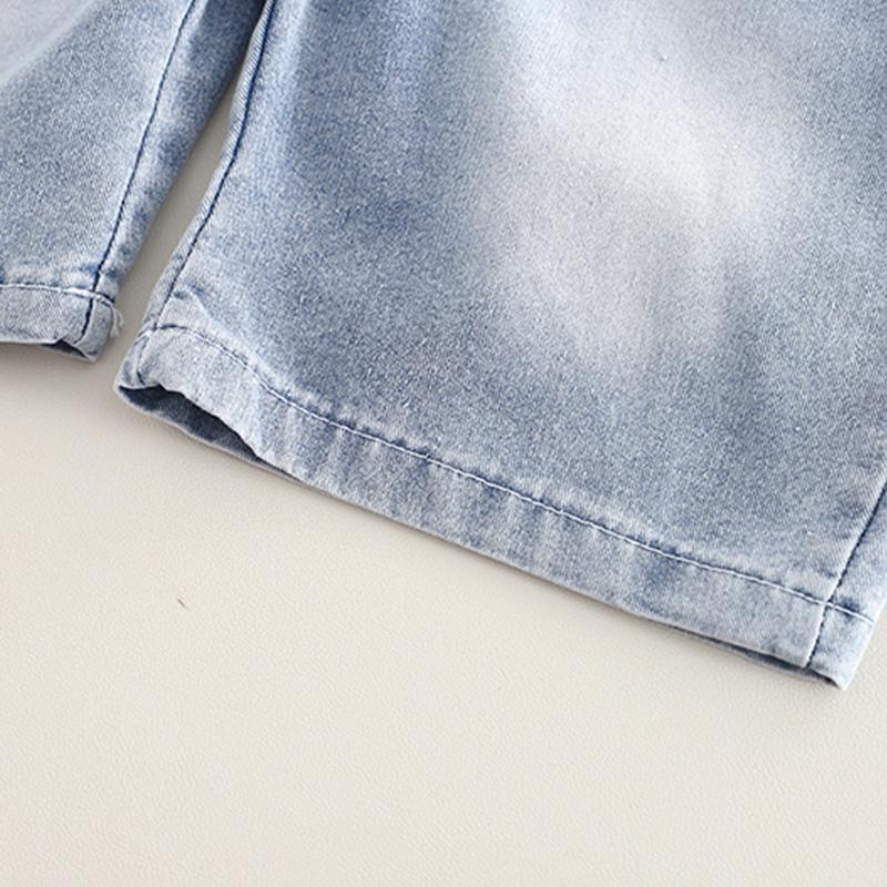 Boys' Suit Children's Striped Short Sleeved T-shirt Denim Overalls Two-piece Set Baby Cartoon Clothes