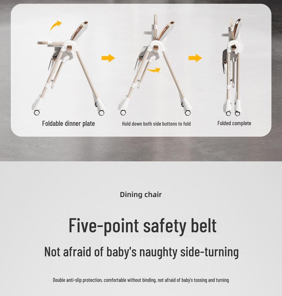 Multifunctional Baby High Chair (0-6 Years): Foldable, Convertible To Rocker, Recline & Sit Positions for Dining & Rest.