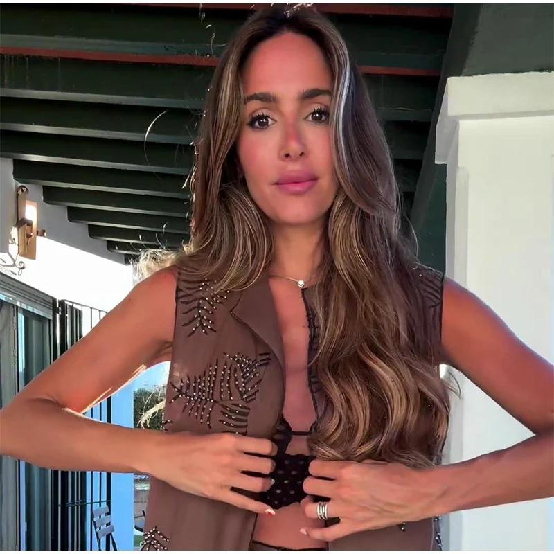 Модная вышитая майка для женщин в стиле ретро с круглым вырезом без рукавов с поясом длинный жилет лето осень уличные женские жилеты