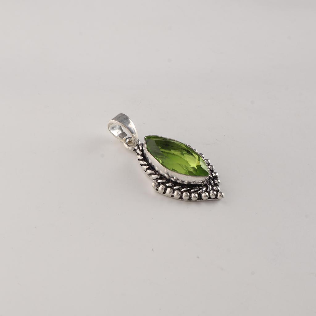 Peridot Gemstone 925 Sterling Silver Handmade Elegant Pendant 1.4" Gift For Love APP-4-1