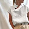 Womens Casual Blouse Summer Side Button Cotton Blouse Solid Color Short Sleeve Linen Tops Casual Ladies Breathable Shirt
