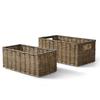 2-Piece Storage Basket Set Poly Rattan Weave Iron Frame Rectangular Bins Cut-Out Handles Organization Home Office Cleaning