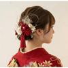 Used Tsumami Craft X Dried Flower Hair Ornament Red Gold White Mizuhiki Japanese Ball Gold Leaf