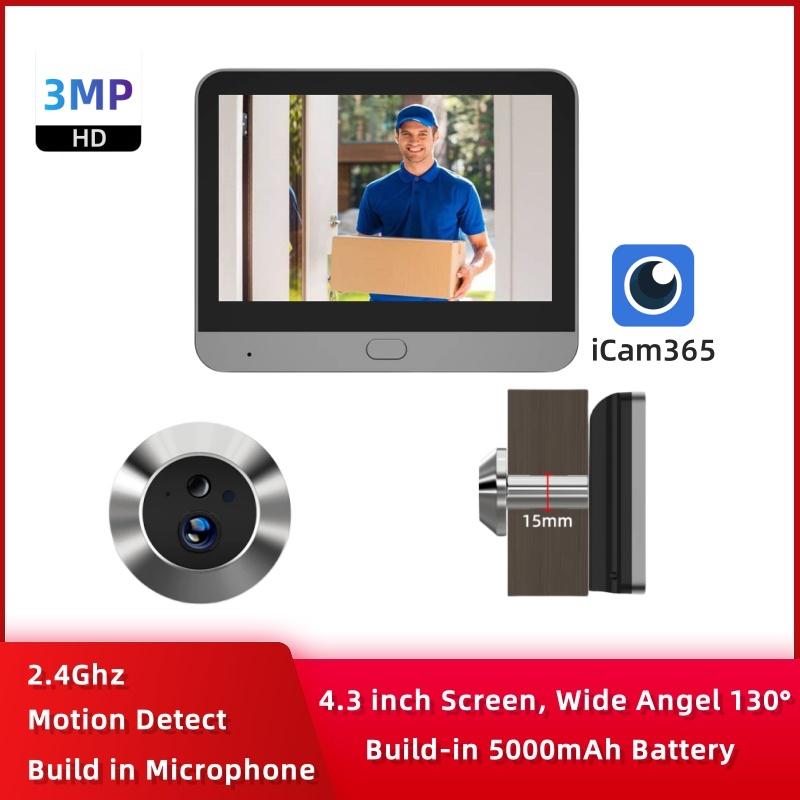 HD 3MP Outdoor House WiFi Peephole Door Eye Camera Security One-way Audio Night Vision Video Digital Peephole