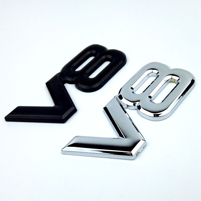 3D Metal Black Chrome Car Rear Trunk Fender Side Emblem Badge V8 Sticker For VW Toyota Honda Jeep Land Rover Car Acceesories