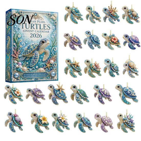 Acrylic Holiday Decorations Marine Life Advent Calendars 2026, 24 Days Christmas Countdown Calendar with 2D Festival Atmosphere Gift Turtle
