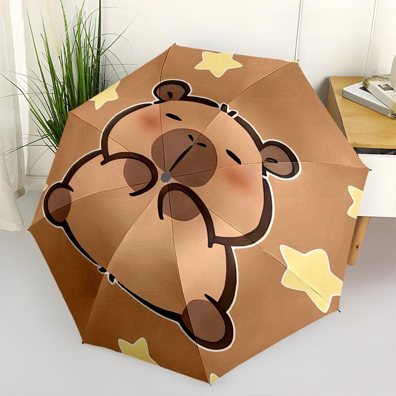 Bear,Stars Automatic Folding Umbrella Simple 8 Rib Design, Bright Cartoon Pattern, Durable Iron Frame, Suitable For Travel, Outdoor, Beach