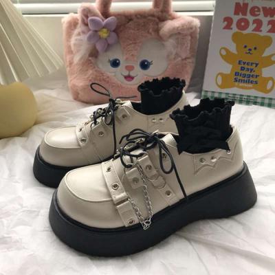 Студенческие туфли Мэри Джейн на толстой подошве, увеличивающие рост, с цепочкой, черные, jk, милые, крутые, в стиле ретро, британский стиль, с круглым носком, маленькие кожаные туфли, женские, весенние