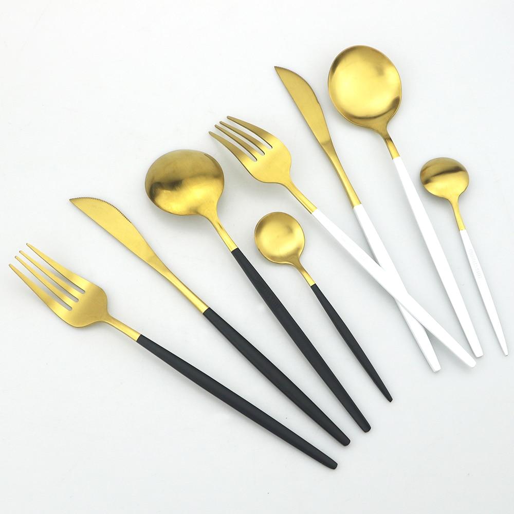 4 шт., черный набор столовых приборов, набор столовых приборов из нержавеющей стали 18/10, нож, вилка, десертная ложка, обеденная посуда, кухонное серебро, набор столовых приборов