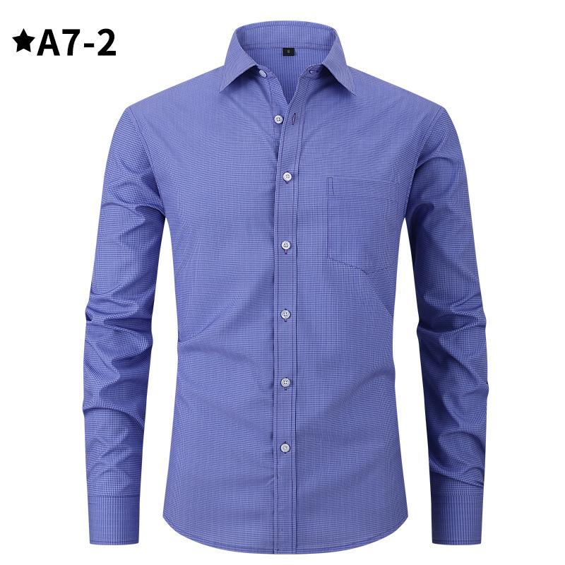 Men's Comfortable Small Plaid Shirts Long Sleeve Shirt Casual Business Plaid Shirt for Men Lightweight Work Breathable Lapel Shirts