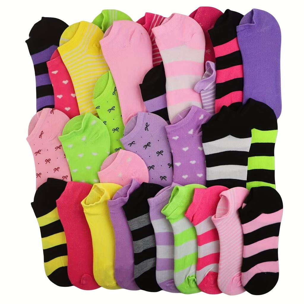 20 Pairs Of Teenager's Fashion Cute Pattern Low-cut Socks, Comfy & Breathable Soft & Elastic Thin Socks For Spring And Summer