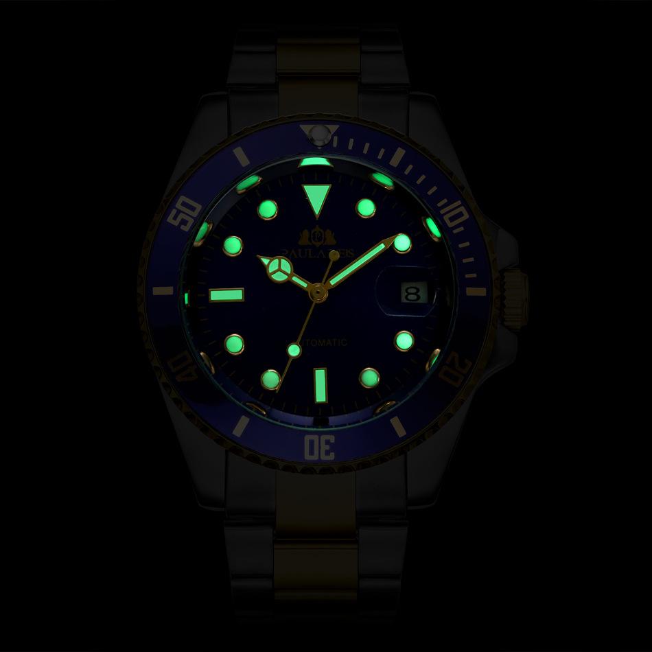 Paulareis Полностью автоматическое оборудование, сильный ночник, сердце, стальная полоска, водный призрак, мужские часы, автоматические часы