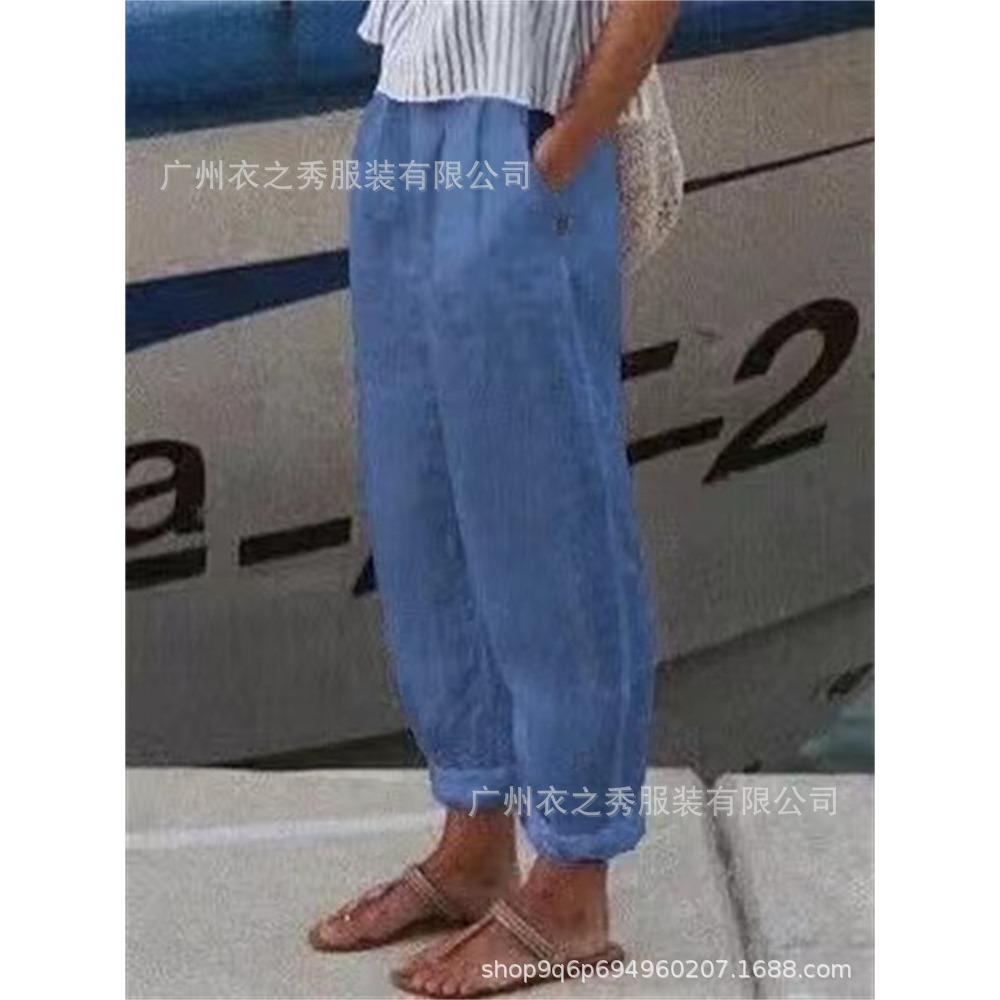 Ретро Универсальные Хлопково-Льняные Повседневные Брюки, Высокая Талия Стройнящие Большого Размера Свободные Брюки, Дышащие Женские Повседневные Штаны