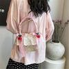 Cute Bowknot Woven Straw Handbag Beach Ruffle Lace Pearl Chain Crossbody Bag