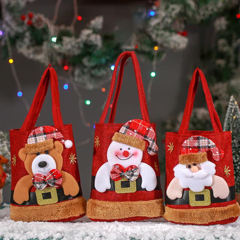 Christmas Gift Bag Santa Claus Snowman Linen Tote Bag Candy Gift Packaging Bag Pouch Party Home Navidad Christmas Decorations