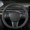 For Tesla Model 3 Model Y 2023   3Pcs Car Interior Accessories Steering Wheel Decor Stickers Carbon Fiber