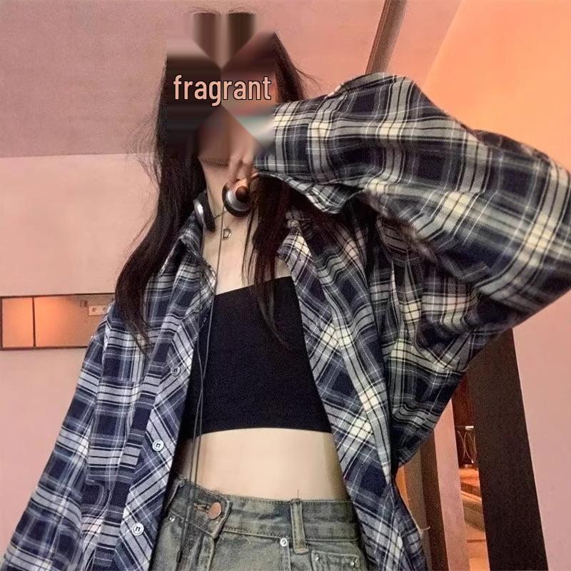 Korean Chic Yellow & Black Plaid Women's Loose Mid-Length Sun Protection Shirt