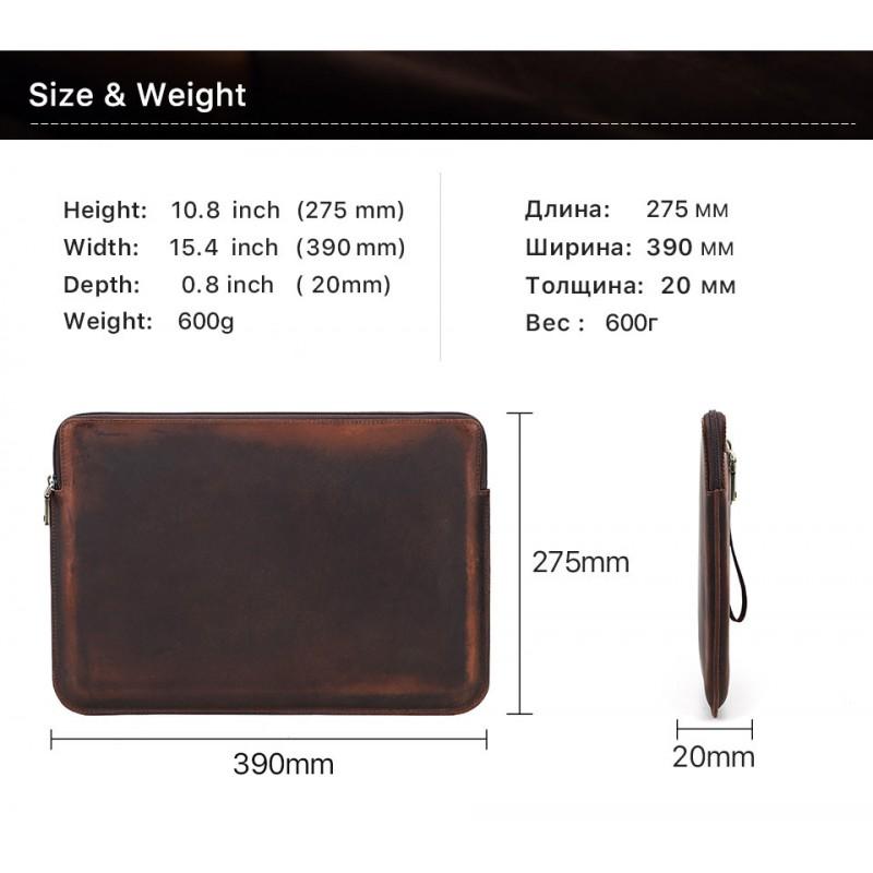 Genuine Leather MacBook Pro 15.4 16 Inch Sleeve With Wrist Strap Zipper Slim Protective Case