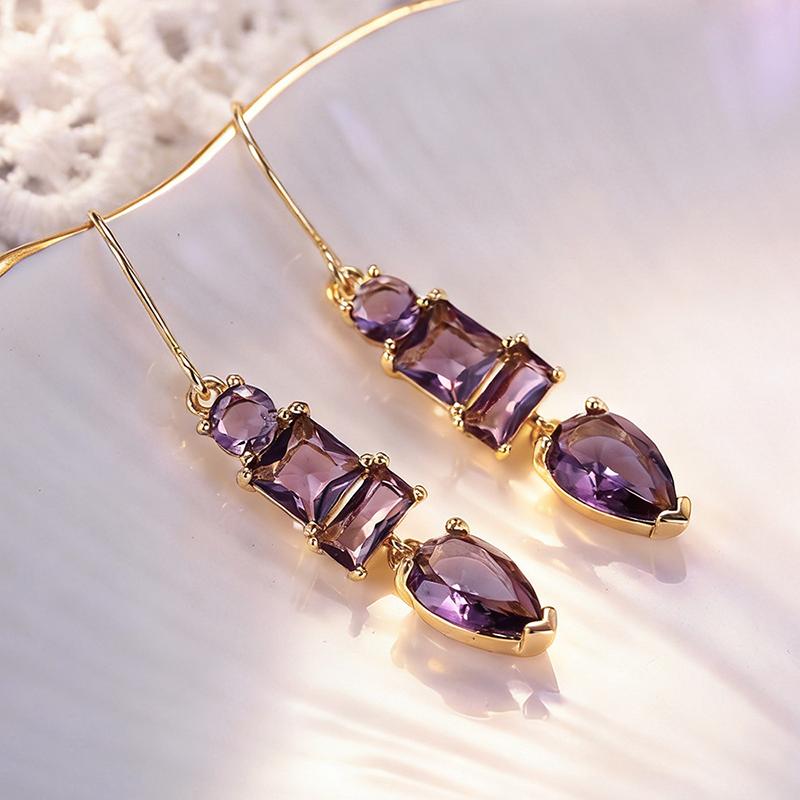 Xiaomi Huitan Gentle Women Gold Color Drop Earrings Fancy Accessories for Wedding Party Fashion Inlaid Bright Purple CZ Chic Jewelry