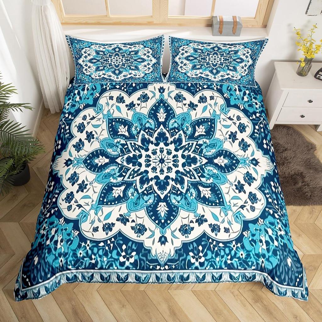 Винтажный цветочный значок Пододеяльник Размер Queen King Комплект постельного белья Мандала Богемный Пейсли Наволочка Легкий Мягкий Комплект из 3 предметов