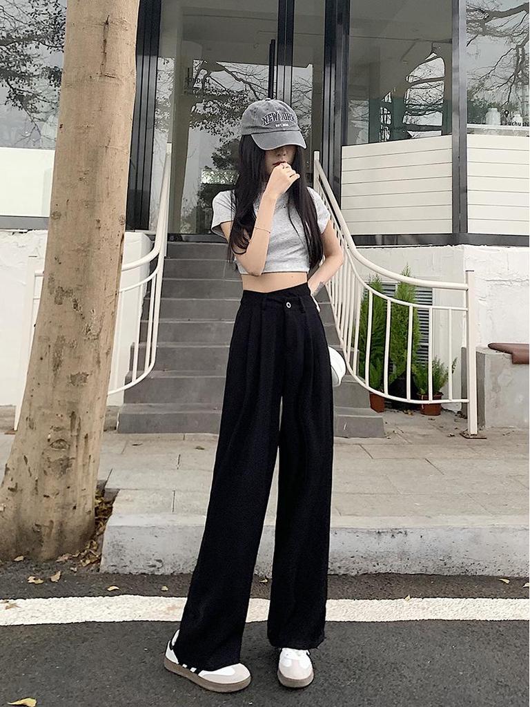 2025 Women's High-Waist Wide-Leg Pants: Slimming, Casual Straight-Leg with Draped Design for Summer
