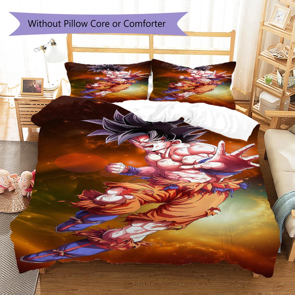 Постельное белье с узором Сон Гоку, Комплект с одеялом, Пододеяльник, Наволочка, Домашний подарок на день рождения (1 пододеяльник + 2 наволочки, без наполнителя)