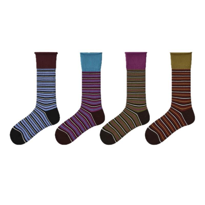 Renaissance Contrasting Striped Mid-Leg Socks Streamer Style Retro Fashion With Pure Cotton Stacked Socks