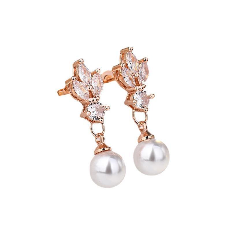 High-quality Light Luxury Feeling, Micro-inlaid Zircon Earrings, Temperament Pearl Earrings