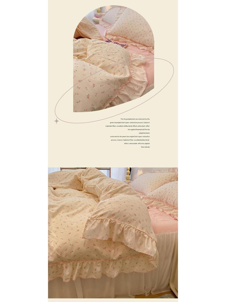 Romantic Lace Floral Cotton Bedding Set - Exquisite French-Korean Style
