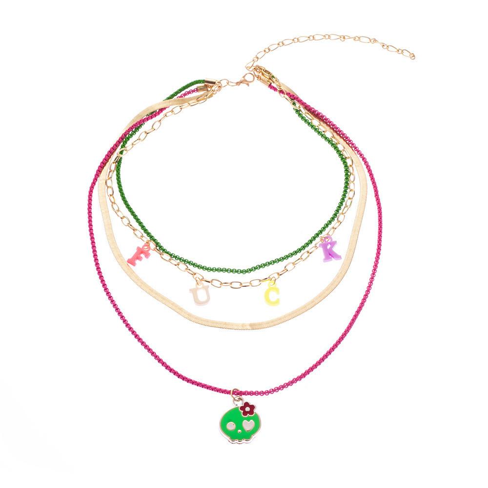 Модное многослойное ожерелье из сплава с буквами и черепом и фруктами для модных женщин