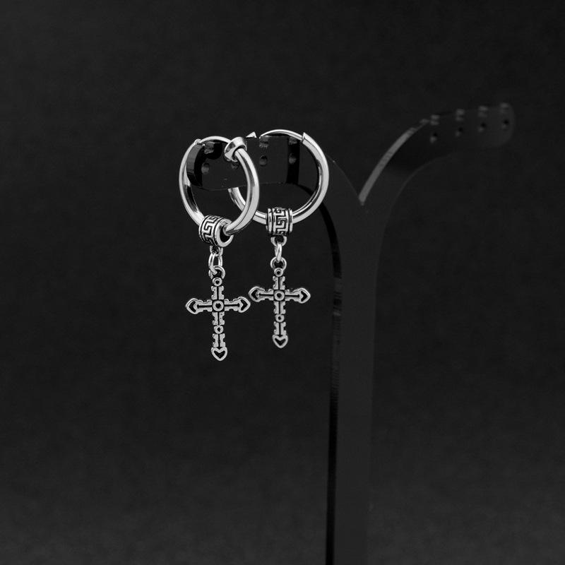 Gothic Black Pendants Cross Earrings for Teens Single Earing Crosses Medical Surgical Steel Piercing One Ear Ring Cool Stuff