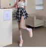 Женская черная клетчатая юбка-шорты А-силуэта 2025 года с асимметричным дизайном из двух частей