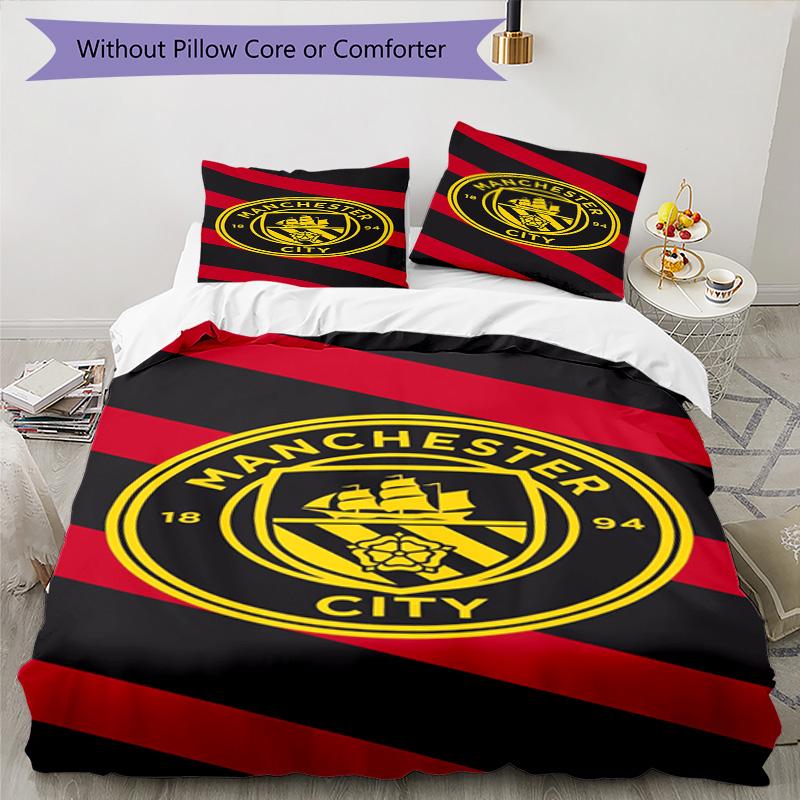 Manchester City F.C Printed Pattern Duvet Cover Set – includes 1 duvet cover and 2 matching pillowcases Bedroom decor Christmas gifts