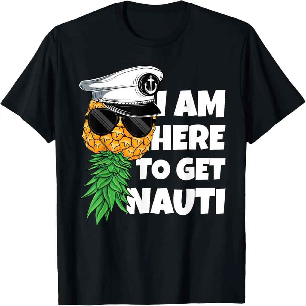 Футболка с принтом 'Here To Get Nauti' (Здесь, чтобы стать морским) и перевернутым ананасом-свингером