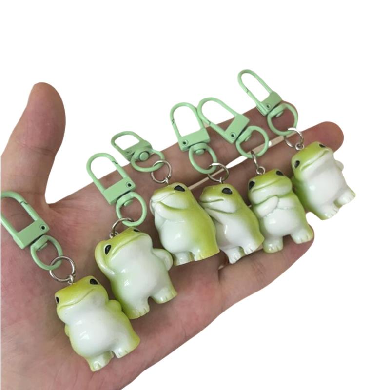 Funny Green Frog Resin Keychain 1/6Pcs Animal Charms Pendant DIY Phone Chain Bag Decor Jewelry Making Accessory