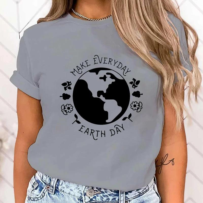 (Премиум-футболка)Футболка Make Everyday Earth Day для женщин, повседневная, с круглым вырезом и коротким рукавом, модная, 10 цветов, топы