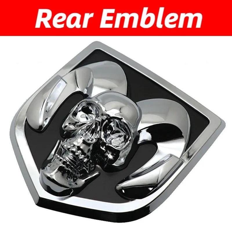 GXP1 Car Front Badge Tailgate Emblem for Dodge Ram 1500 2500 3500 HeavyDuty BigHorn 2010-2018 Skull ABS Car Sticker Pickup Decoration