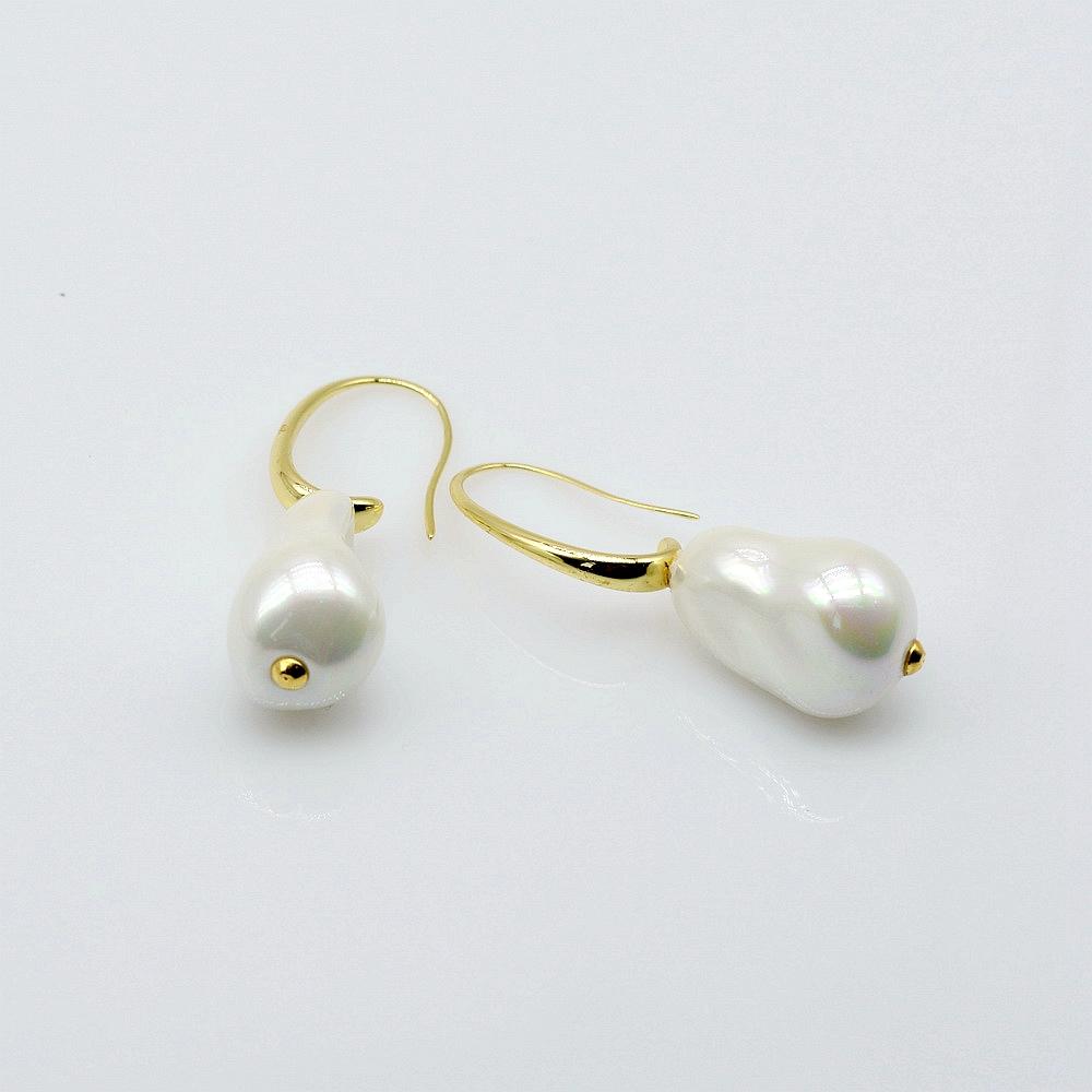 Большие жемчужные серьги для женщин, серебряные серьги в форме ракушки с имитацией жемчуга в форме барокко, серьги в стиле бохо для женщин