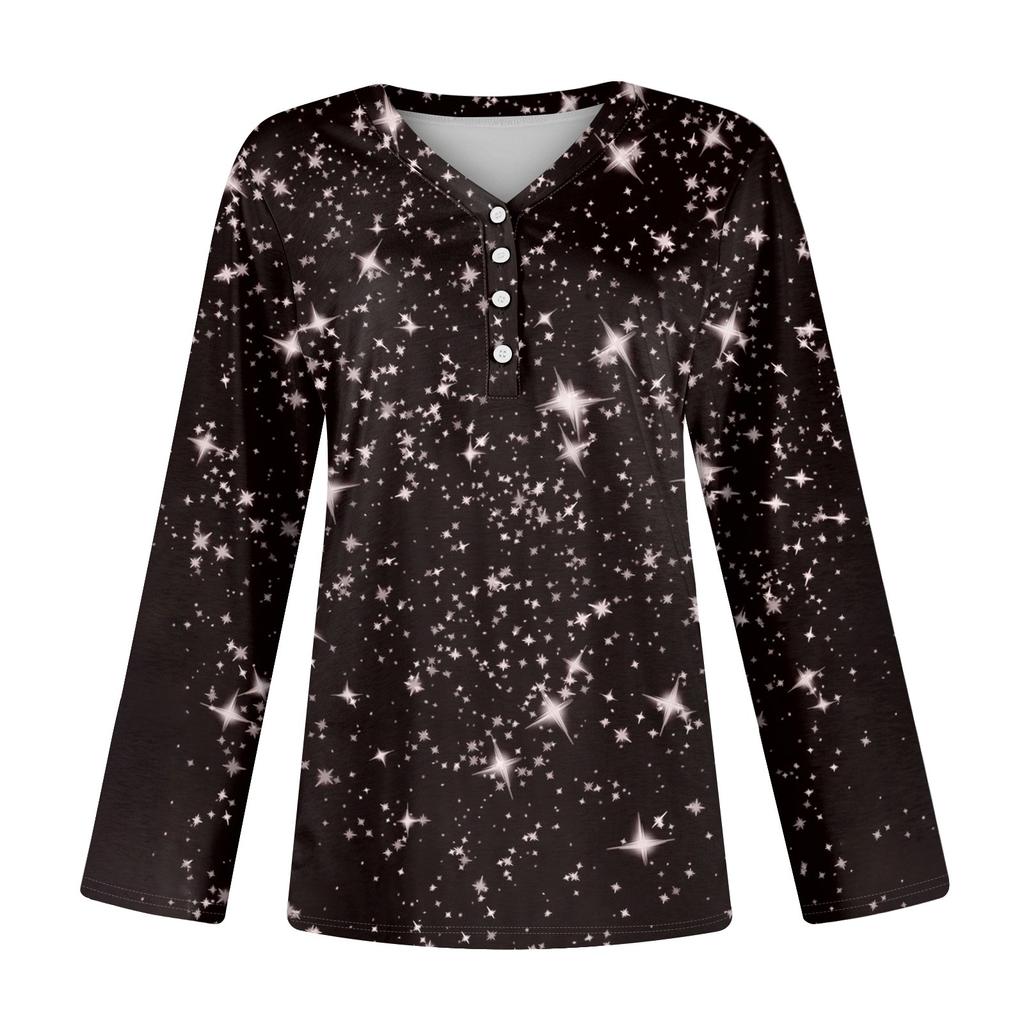 Женская повседневная мода сексуальный комфорт рождественский принт V-образный вырез пуговицы длинный рукав