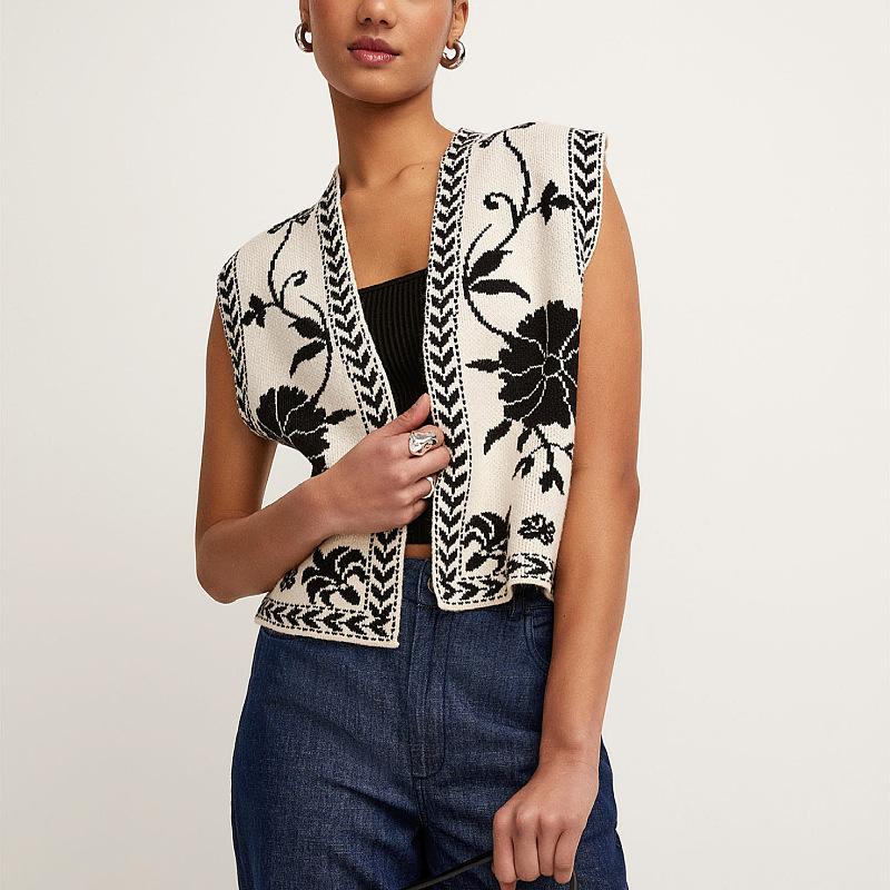 Женский жилет с цветочным принтом без рукавов и открытой передней частью, кардиган в стиле бохо, модный жилет с вышивкой для выхода в свет, топ