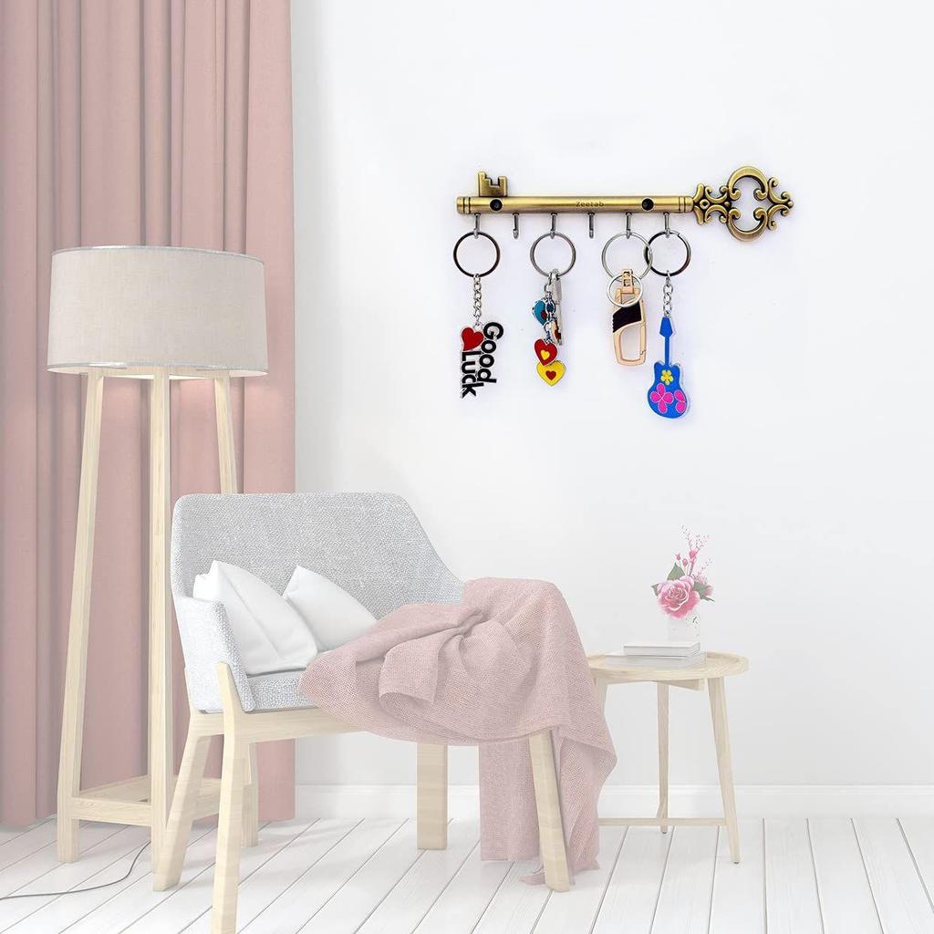 Royal Key Holder | Rajwadi Key Stand with 6 Hook & Brass Metal Wall Mount Hanger | Home Decor Gift (24x6cm) (Antique)