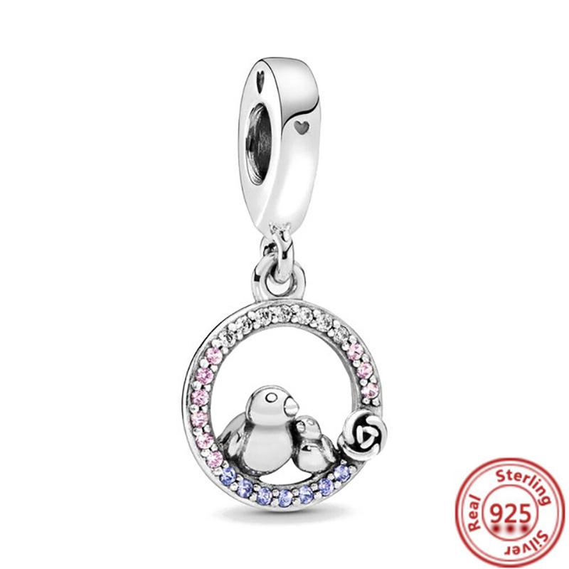 925 медь Милая серия животных Кошка Собака Слон Единорог Птица Подвеска Бусины удачи Подходят для оригинального браслета с шармами Pantaro DIY Циркон
