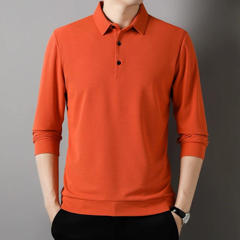Мужская однотонная вафельная футболка-поло с длинным рукавом Футболка с длинным рукавом Футболка-поло Мужская