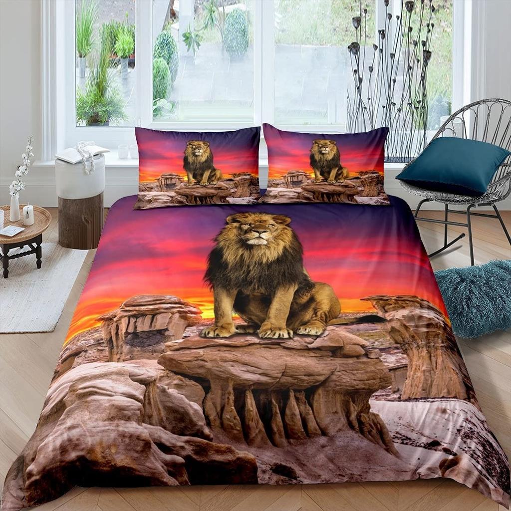 Black Lion Duvet Cover Animal Bed Sheet Pillow Three-Piece Bedding Set Single Double King Queen