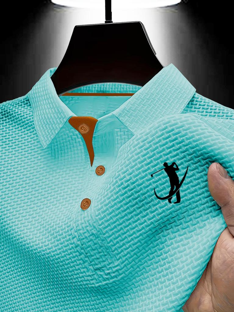 Summer Men's Golf Polo Shirt Color Block Short Sleeve Lapel Casual Sports Wear, Textured Breathable T-Shirt Polo Shirt