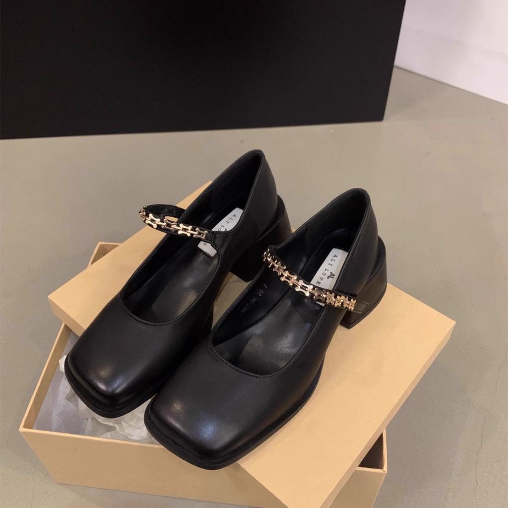 Туфли на толстом каблуке, черные туфли Мэри Джейн, маленькие кожаные туфли, женская обувь, новые весенне-осенние нежные туфли