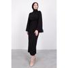 Flounce Sleeve Belted Hijab Dress Black
