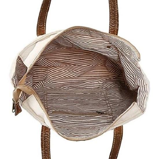 Couspaude Сумка из переработанного холста Большая сумка из переработанного холста и воловьей кожи Сияющая сумка из переработанного холста и воловьей кожи(белый с оттенком)