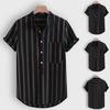Fashion Men's Casual Button Hawaii Striped Print Beach Short Sleeve Top Blouse