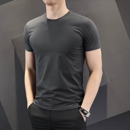 Men Summer T-shirt Solid Color O Neck Short Sleeves Soft Breathable Slim Fit Pullover Sports Business Casual Men Office Top